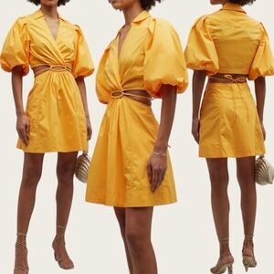 JONATHAN SIMKHAI Aulora Puff-Sleeve Cut-Out Minidress with Pockets